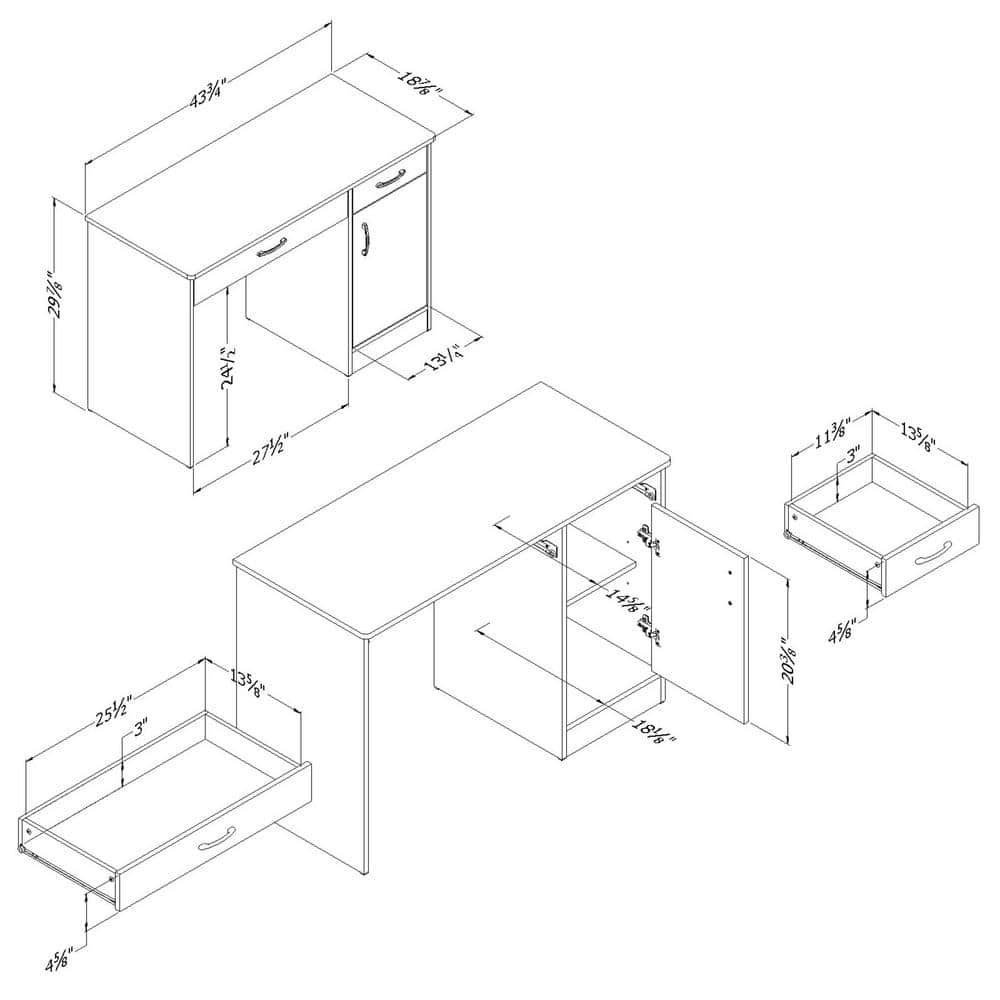 Pure White Wood Computer Desk with Drawer and Filing Cabinet