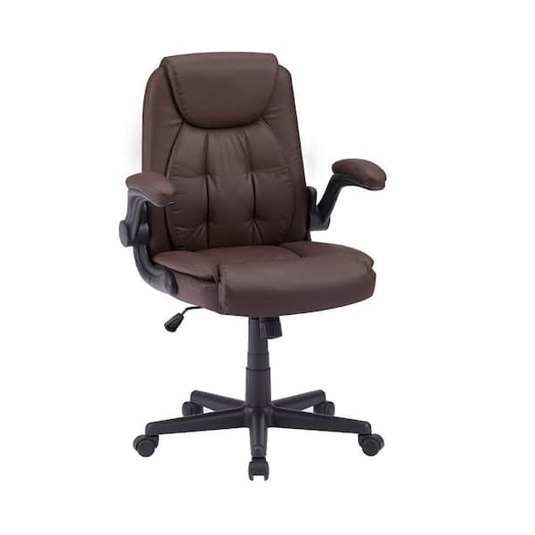 VECELO Brown Office Chair, Flip-up Arms Task Chair, Rolling Wheels, High Back for Working and Playing