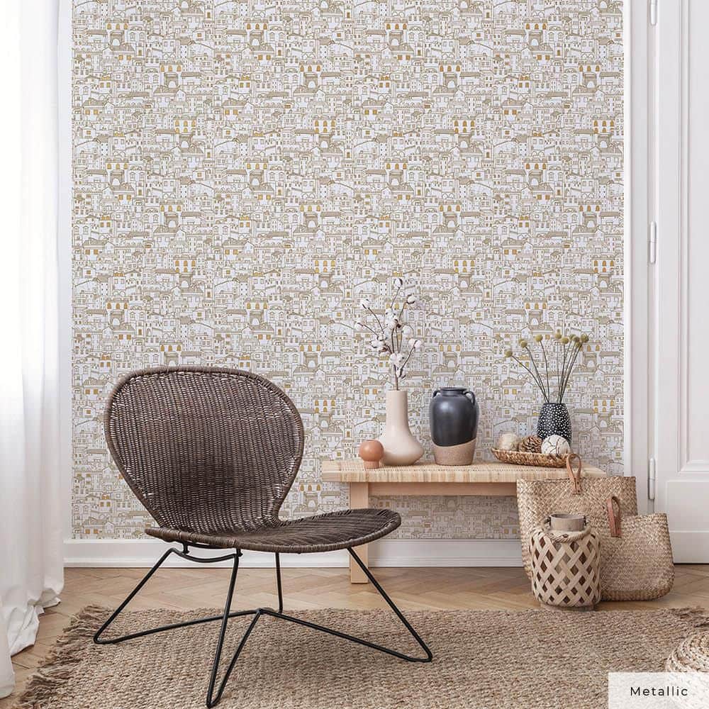 White and Gold Vinyl Peel and Stick Wallpaper Roll