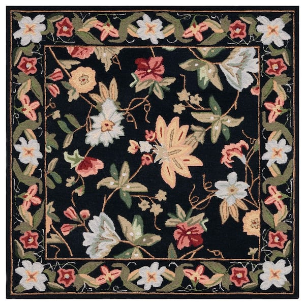 Chelsea 10 ft. x 10 ft. Square Black Gradient Border Floral Area Rug