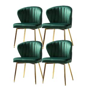Olinto Modern Green Velvet Channel Tufted Side Chair with Metal Legs (Set of 4)
