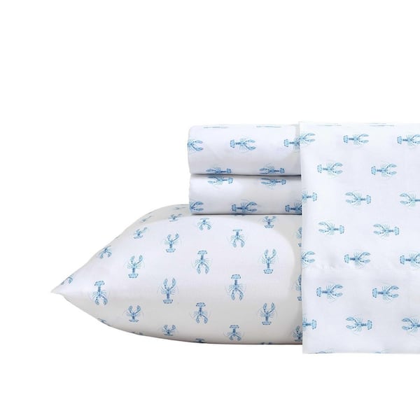 Nantucket Lobster 4-Piece Blue Microfiber Queen Sheet Set