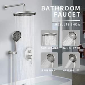 Single-Handle 3-Spray Patterns with 1.8 GPM 10 in. Tub Wall Mount Dual Shower Heads in Brushed Nickel (Valve Included)