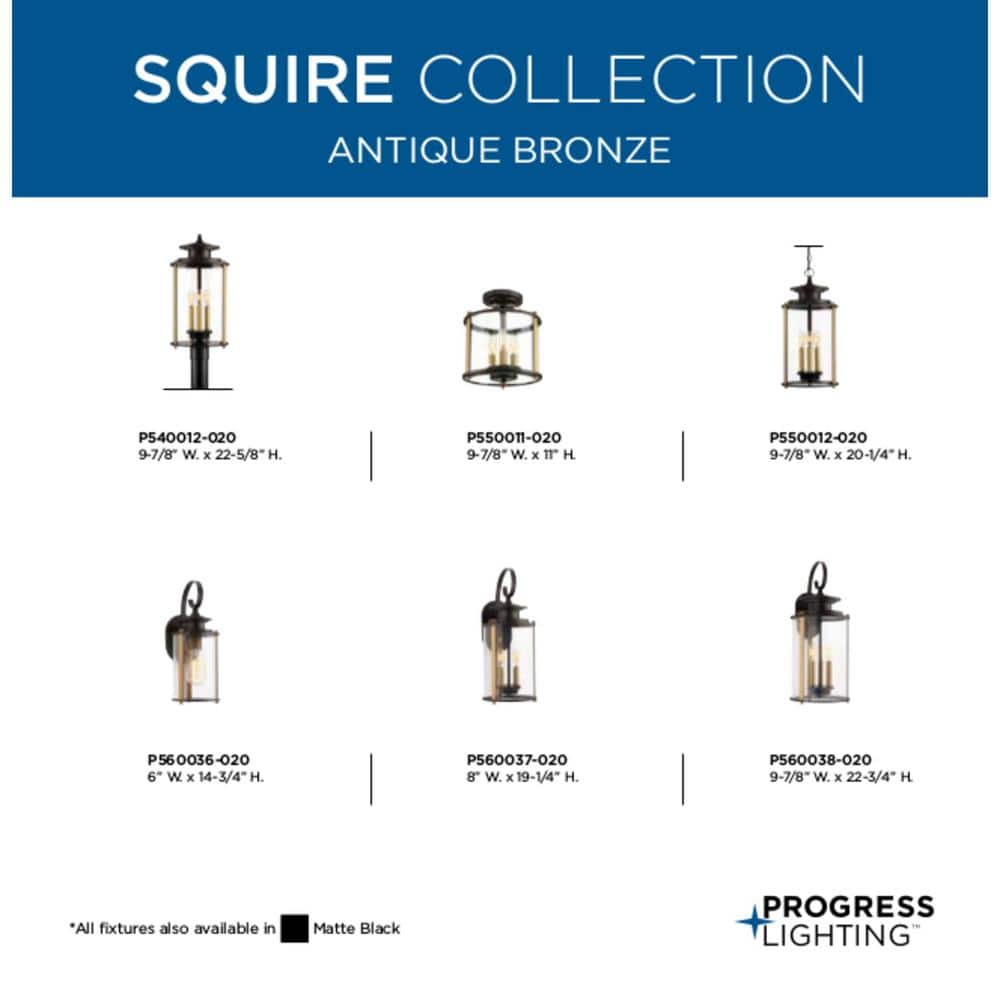 Antique Bronze 3-Light Outdoor Post Lantern with Clear Glass Shade
