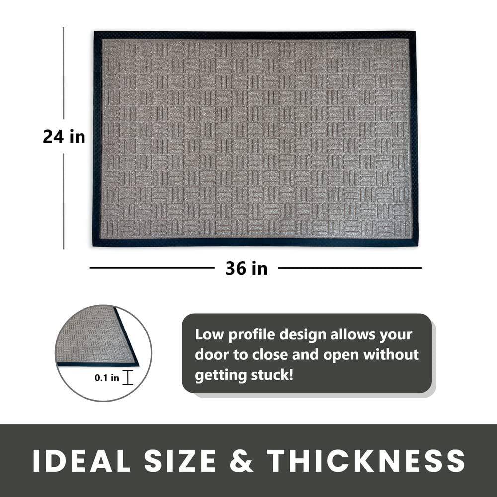 Beige Check Polypropylene 24" x 36" Low-Profile Outdoor Doormat