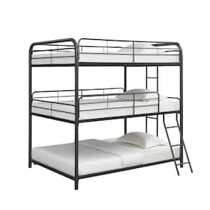 Benjara Black Twin Adjustable Bunk Bed With 2 Attached Ladders And Side ...