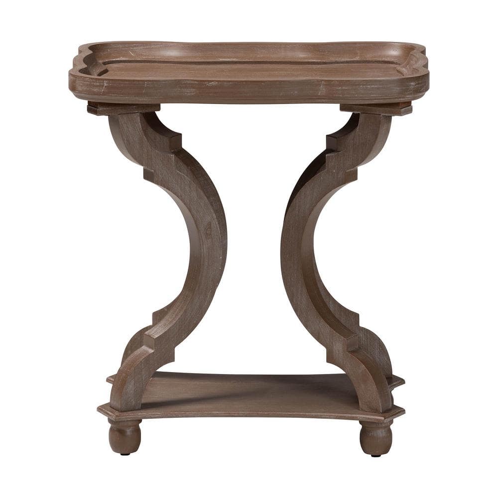 Yannick Antique Brown Wood Rectangular End Table with Lower Shelf