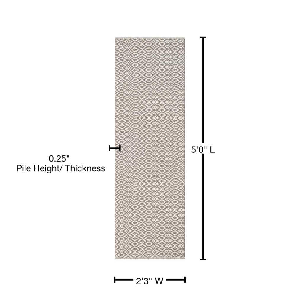Ivory and Grey Cotton Geometric Flatweave Rug - 27" x 4"