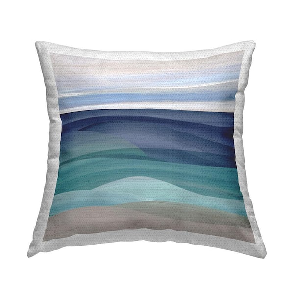 Modern Beach Waves Blue Square Outdoor Throw Pillow