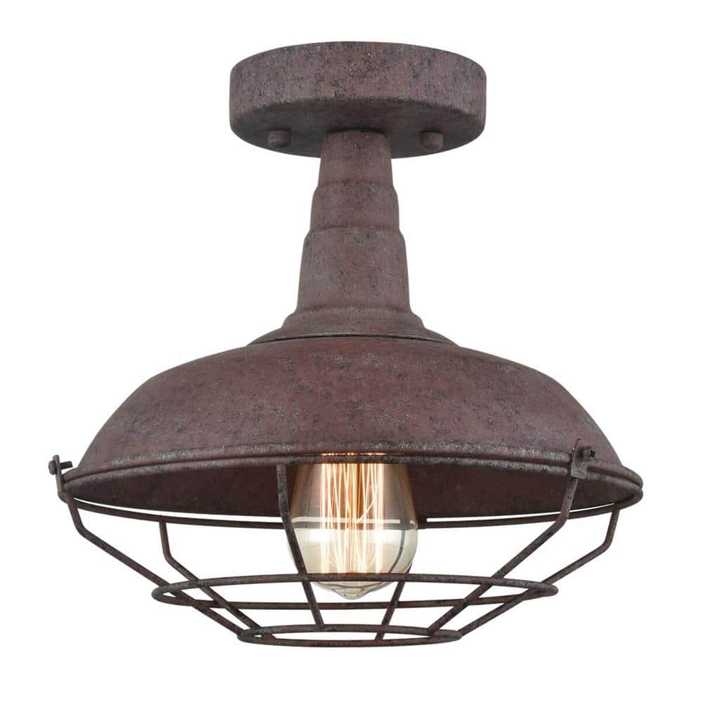 Rustic Copper Metal Barn Style Semi-Flush Mount Ceiling Light