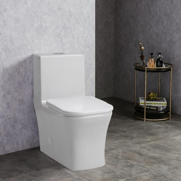 1-Piece 0.8/1.28 GPF Dual Flush Elongated Toilet in White Seat Included, Soft Closing Seat, Quick Release