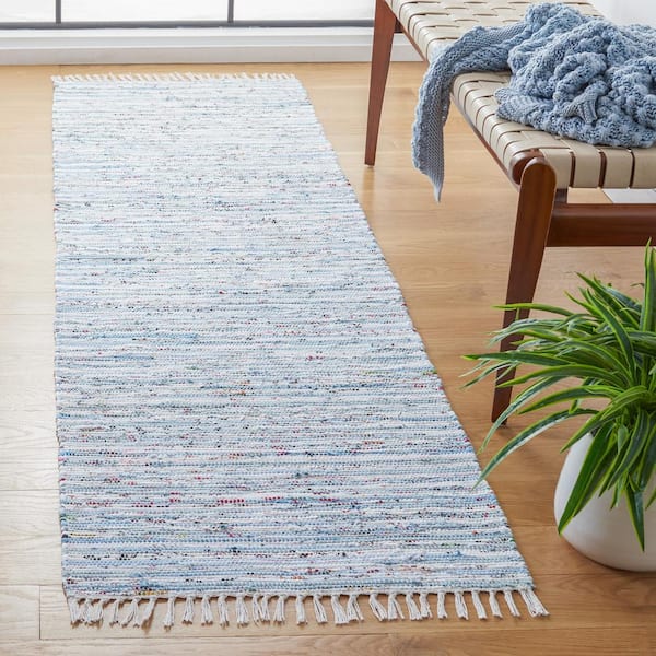 Rag Rug Light Blue/Multi 3 ft. x 14 ft. Gradient Solid Color Striped Runner Rug