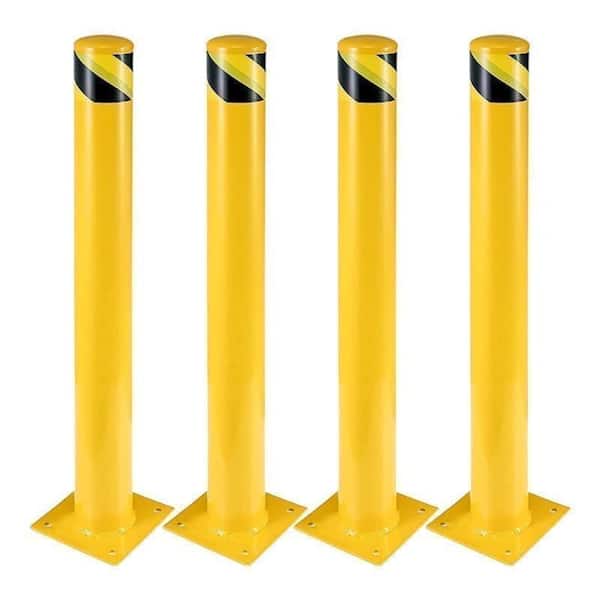 4-Pack 48 Inch Steel Safety Bollard Post, 4.5 Inch Diameter Metal Safety Bollard with 16 Anchor Bolts