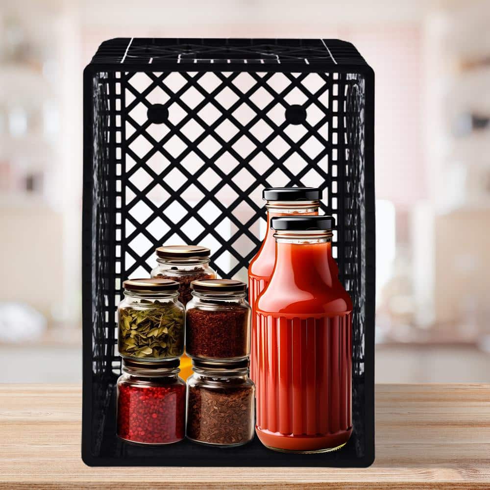 Heavy Duty Black Stackable Storage Crate with Handles, 3 Pack