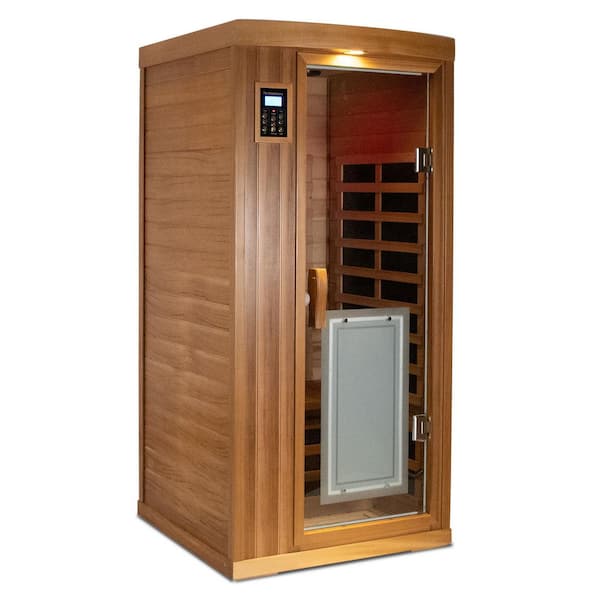 Low EMF 1-Person Red Cedar Far Infrared Deluxe Indoor Sauna with 8 Heating Panels, LCD Touch Control, LED & Bluetooth