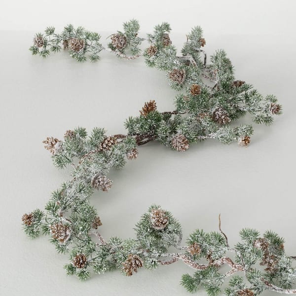 SULLIVANS 69 in. Artificial Frosted Pine Pinecone Christmas Garland, Green