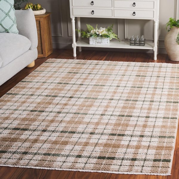 Oxford Plaids 4 ft. x 6 ft. Beige/Green Geometric Plaid Area Rug