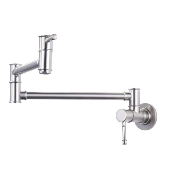 Wall Mounted Pot Filler with Cross Handle and Brass in Brushed Nickel