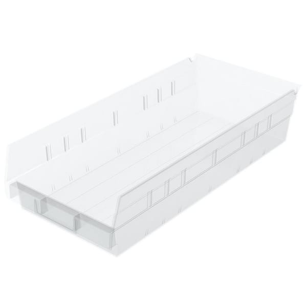 30158 Plastic Storage Shelf Bins, 18 in. D x 8 in. W x 4 in. H, Clear, 12-pack