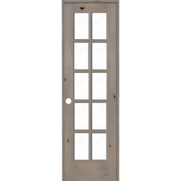 Krosswood Doors 24 in. x 80 in. Knotty Alder Right-Handed 10-Lite Clear Glass Grey Stain Wood Single Prehung Interior Door
