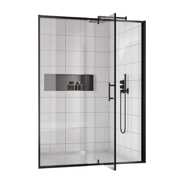 38 in. to 42 in. W x 71 in. H Pivot Semi-Frameless Shower Door in Black with Tempered Glass