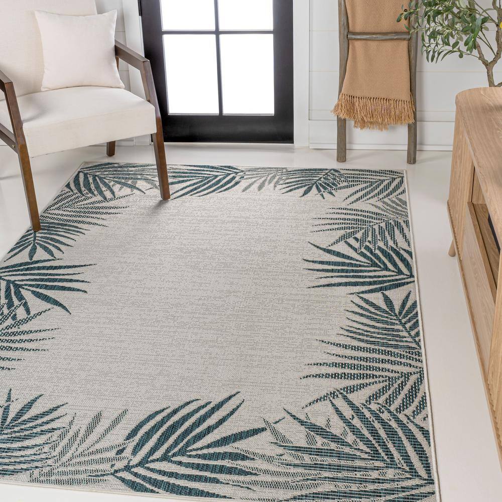 JONATHAN Y Isla Coastal Cottage Palm Frond Border Blue/Cream 8 ft. x 10 ...