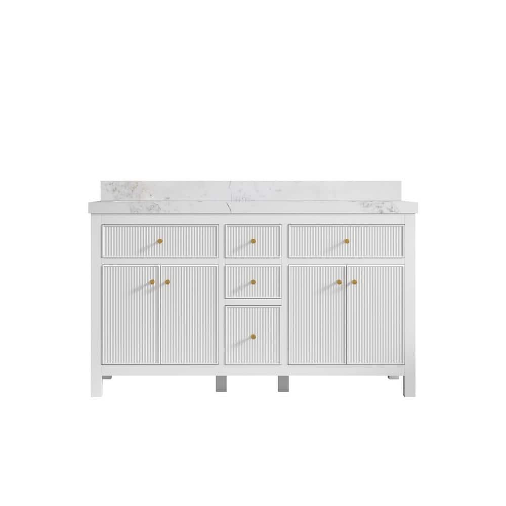 Sonoma 60 in. W x 22 in. D x 36 in. H Double Sink Bath Vanity in White with 2 in. Calacatta Nuvo Top price history on PriceWatchPro