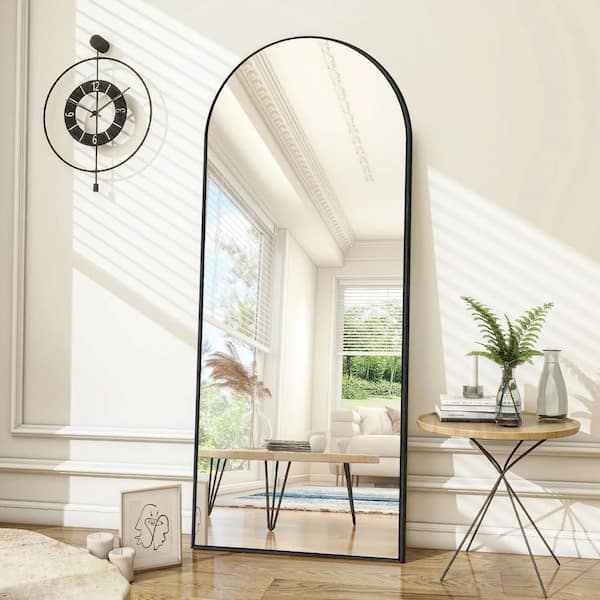 Sxiawe 22 in. W x 65.1 in. H Arched Black Aluminum Frame Oversized Classic Wall Mount Floor Mirror