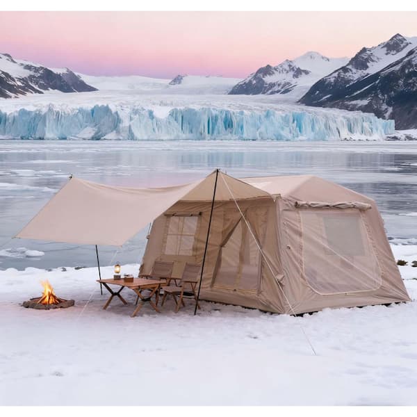 LuckByte 13.12 ft. x 9.02 ft. Beige Camping Tent Blow Up Tent with