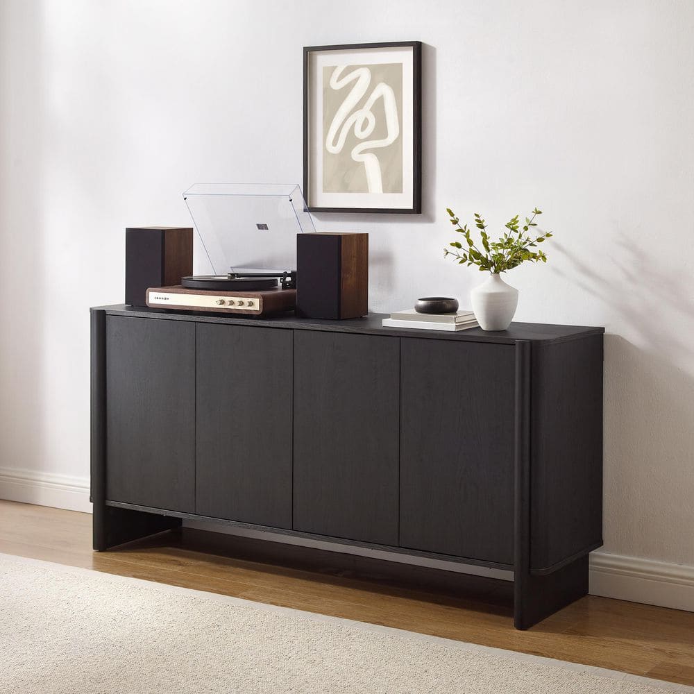CROSLEY FURNITURE Wesley Black MDF 63 in. Sideboard KF33044BK