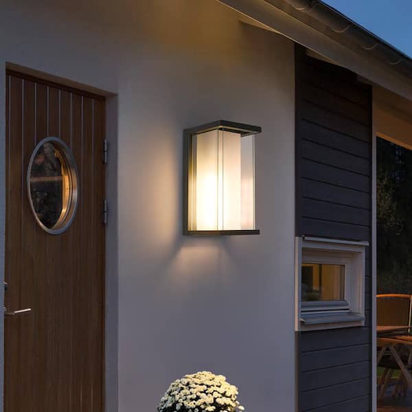 Montpelier 12.8 in. H 1-Light Black Hardwired Dusk to Dawn Outdoor Sconce Wall Lantern Sconce