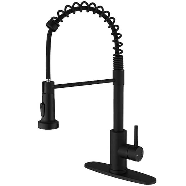 Commercial Style Spring Matte Black 19.01 in. H 2-Func Pull-Down Brass Faucet W/ 360° Swivel