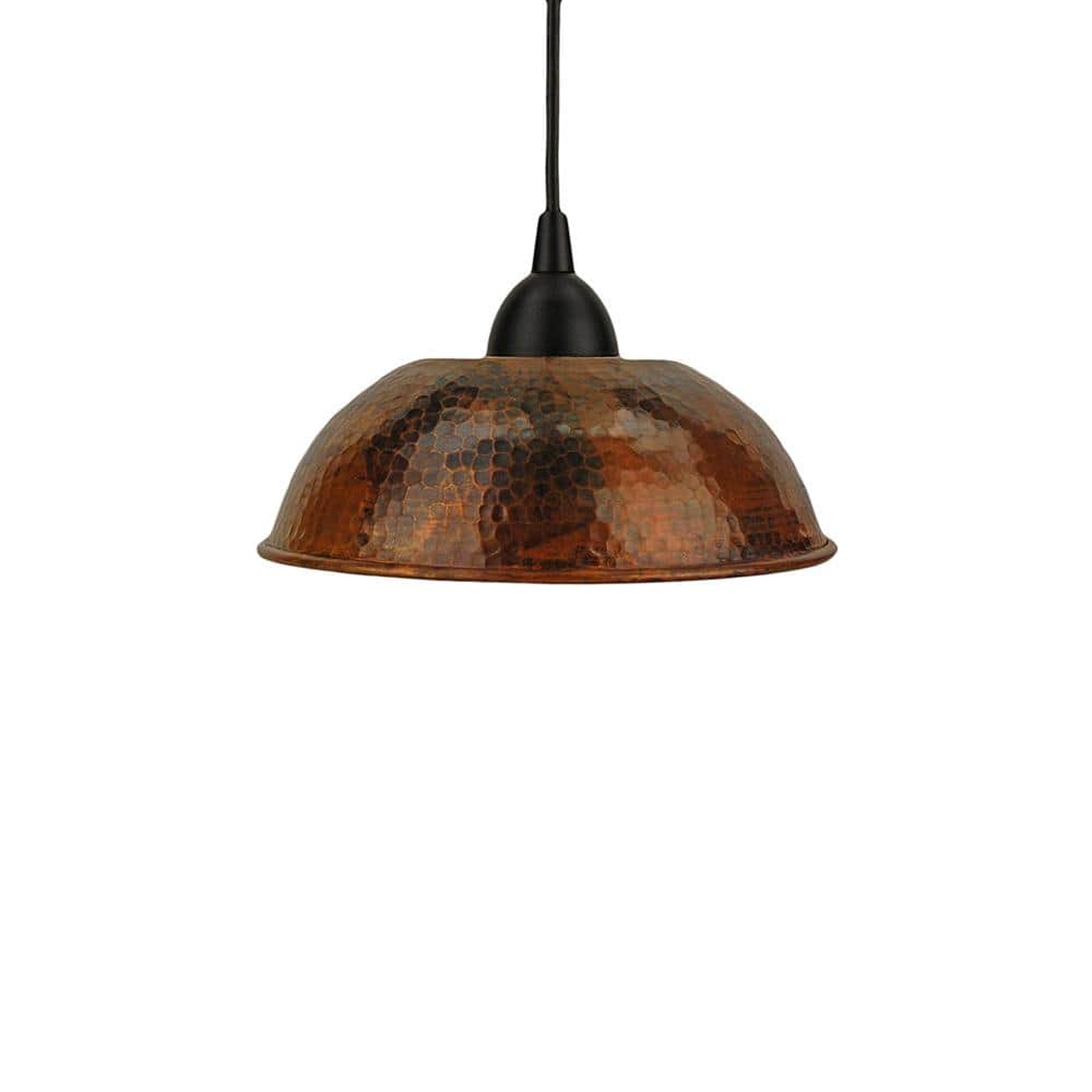 Elegant Hand Hammered 8.5" Copper Dome Pendant Light in Matte Black