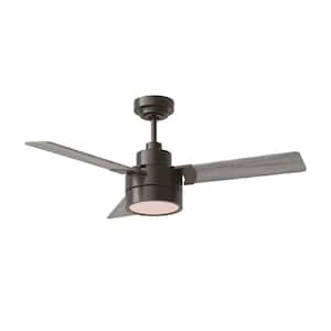 Jovie 44 in. Modern Indoor/Outdoor Aged Pewter Ceiling Fan with Light Grey Weathered Oak Blades and Light Kit