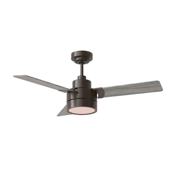 Generation Lighting Jovie 44 in. Modern Indoor/Outdoor Aged Pewter Ceiling Fan with Light Grey Weathered Oak Blades and Light Kit
