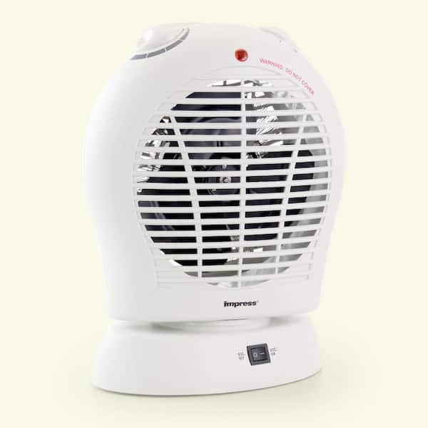 Impress Oscillating White Electric Space Heater Fan with Adjustable Thermostat