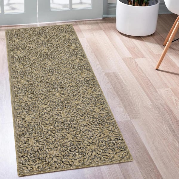 Eliza Jute and Black 2 ft. x 8 ft. Indoor/Outdoor Area Rug