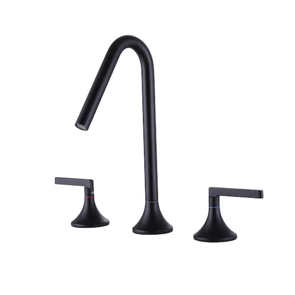 AIMADI 8 in. Widespread Double Handle Bathroom Faucet with Valve Deck Mount Brass 3-Hole Bathroom Sink Taps in Matte Black