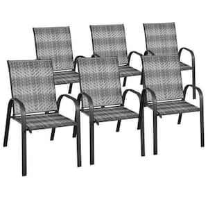 PE Wicker Stackable Outdoor Dining Chairs in Gray with Sturdy Steel Frame (Set of 6)