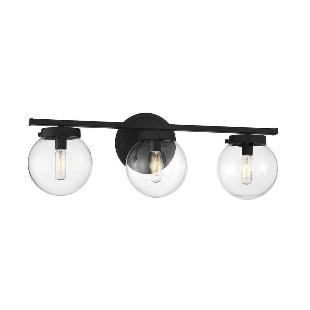 Matte Black Steel 3-Light Vanity with Clear Glass Shades