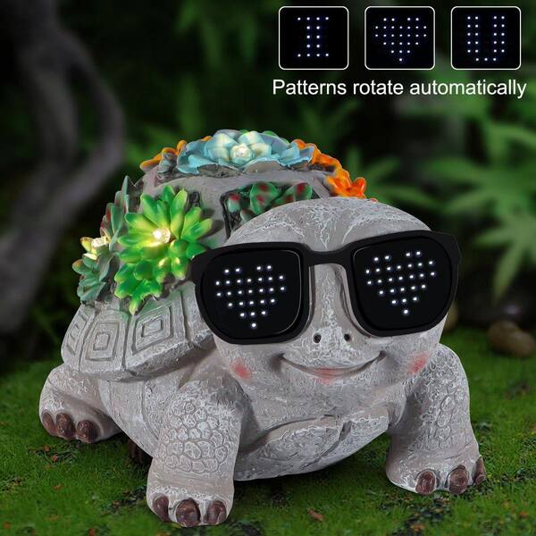 Solar Garden Statues Turtle with Succulent and LED Lights RT1204