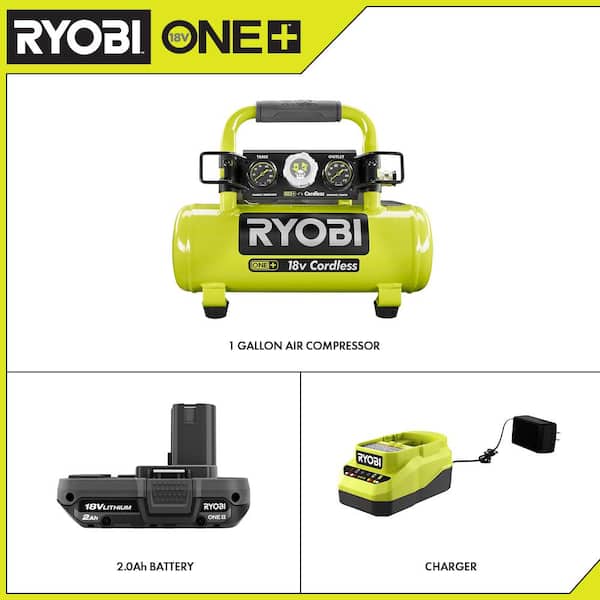 RYOBI ONE+ 18V Cordless 1 Gal. Portable Air Compressor and 2.0 Ah Compact Battery and Charger Kit - The Home