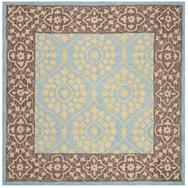 Suzani 5 ft. x 5 ft. Chocolate/Yellow Trellis Ornate Border Square Area Rug