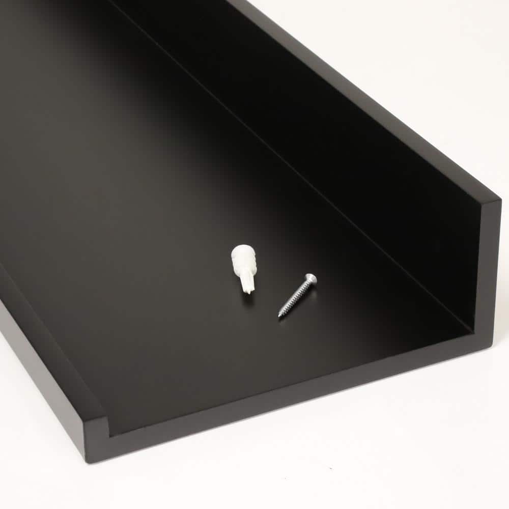 Coastal Charm 24" Black Wood Floating Ledge Shelf