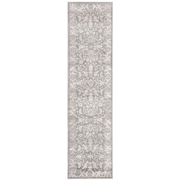 SAFAVIEH Brentwood Cream/Gray 2 ft. x 12 ft. Floral Border Runner Rug