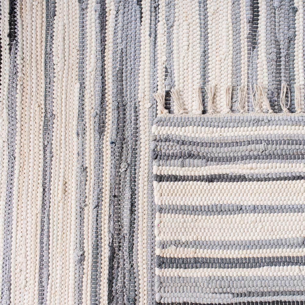Ivory and Grey Striped Handwoven Wool-Cotton Area Rug, 2' x 3'