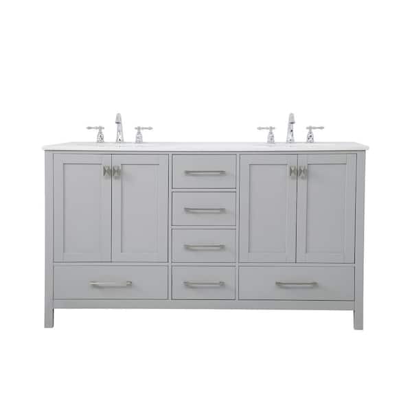 Unbranded Simply Living 60 in. W x 22 in. D x 34 in. H Bath Vanity in Gray with Calacatta White Engineered Marble Top
