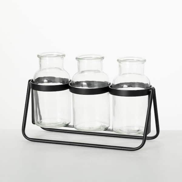 SULLIVANS 9.25 in. Bottle Vase Trio On Metal Base, Glass