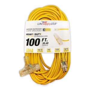 100 ft. 12/3 Wire Gauge 3-Outlet Tri-Source SJEOW Indoor Outdoor Vinyl Lighted Electric Extension Cord (10-Pack)
