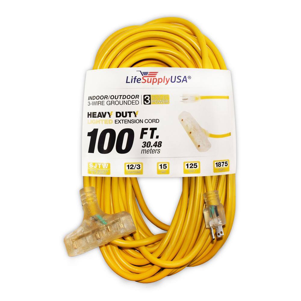 LifeSupplyUSA 100-ft 16/3-Prong Indoor/Outdoor Sjtw Heavy Duty